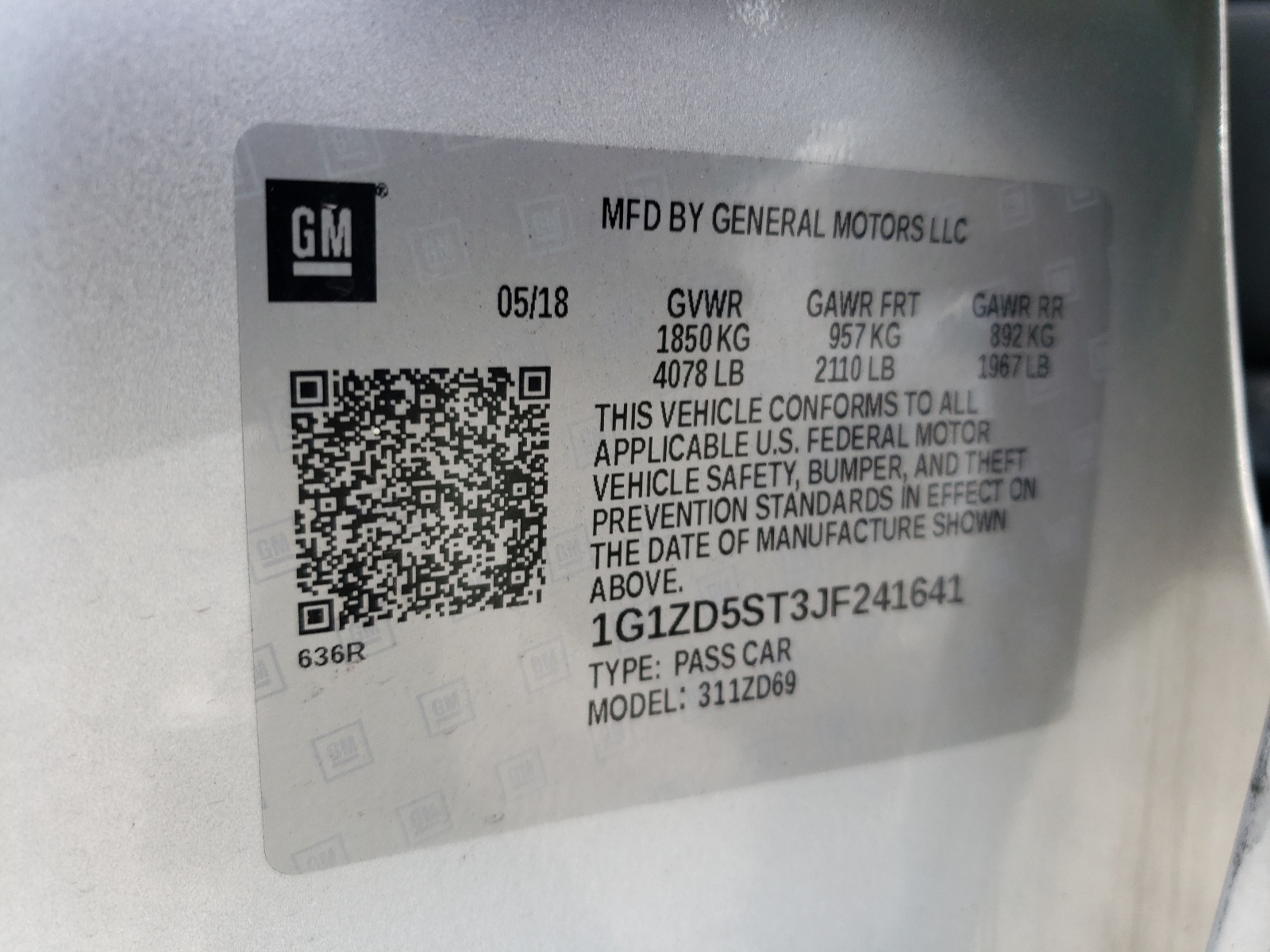 Photo 10 from auction – 2018 CHEVROLET MALIBU LT with VIN 1G1ZD5ST3JF241641