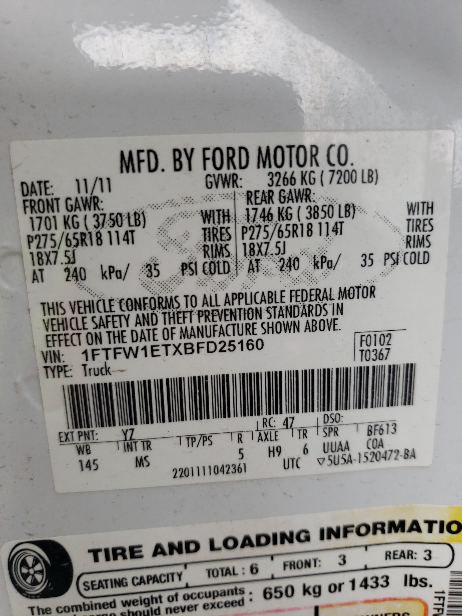 Photo 10 from auction – 2011 FORD F150 SUPER with VIN 1FTFW1ETXBFD25160