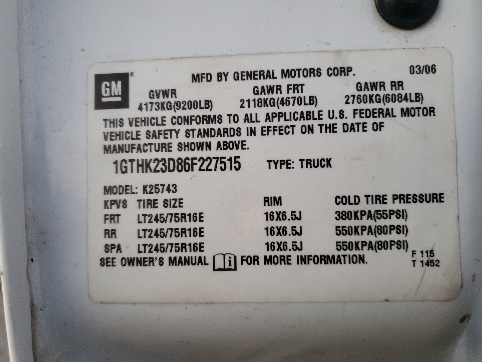 Photo 10 from auction – 2006 GMC SIERRA K25 with VIN 1GTHK23D86F227515