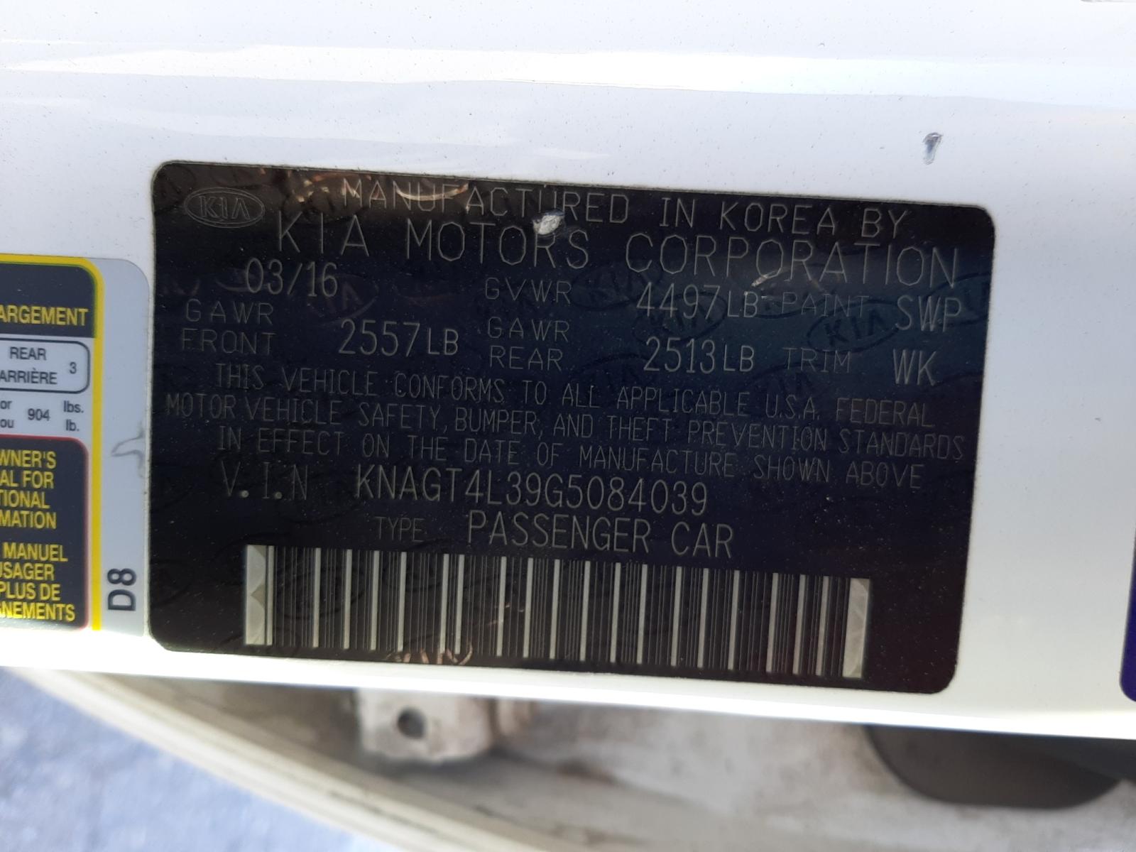 Photo 10 from auction – 2016 KIA OPTIMA LX with VIN KNAGT4L39G5084039