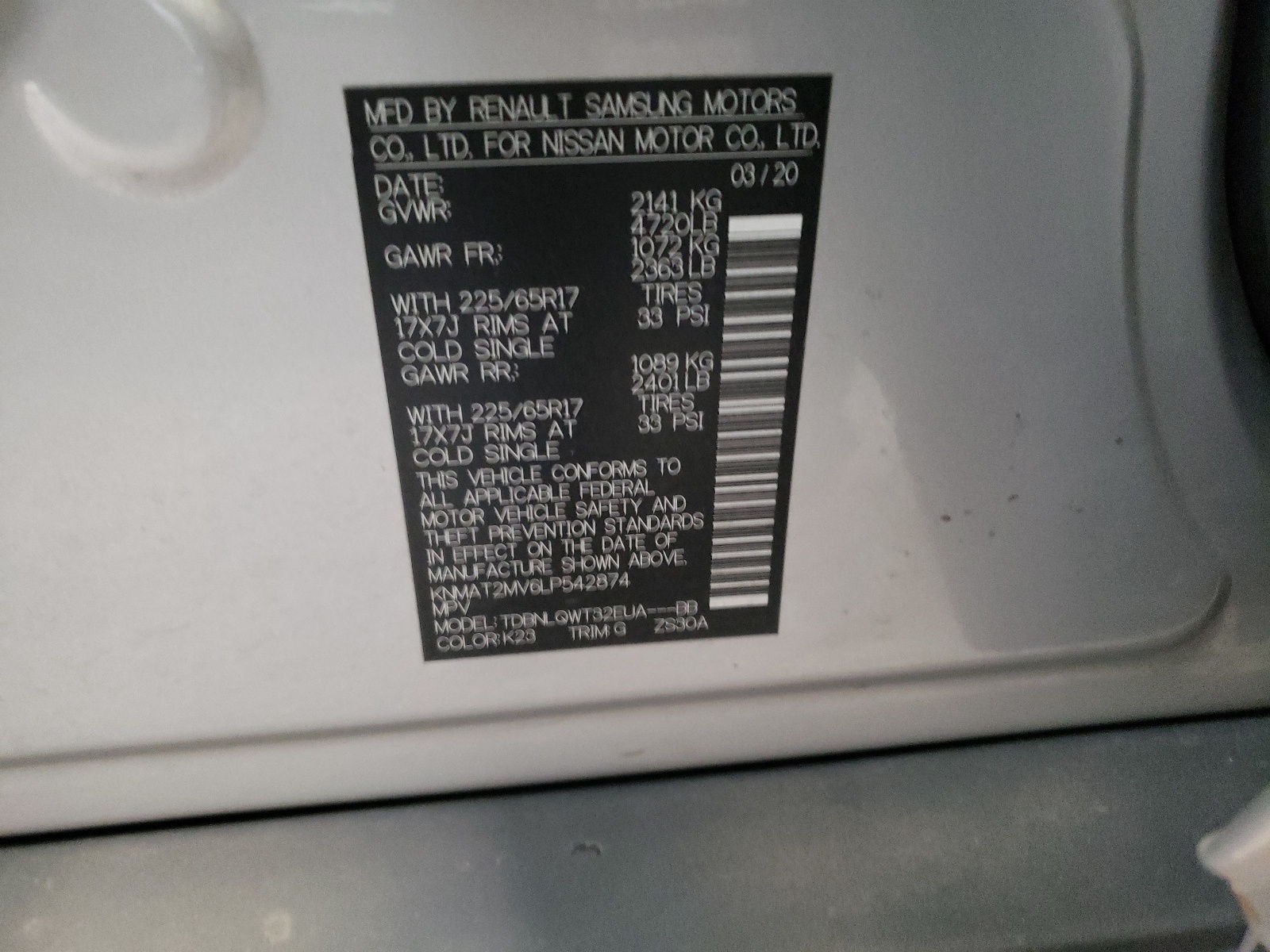 Photo 10 from auction – 2020 NISSAN ROGUE S with VIN KNMAT2MV6LP542874