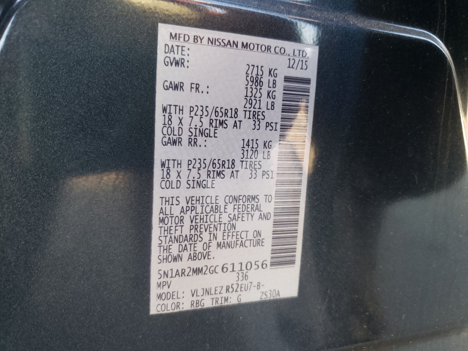 Photo 10 from auction – 2016 NISSAN PATHFINDER with VIN 5N1AR2MM2GC611056