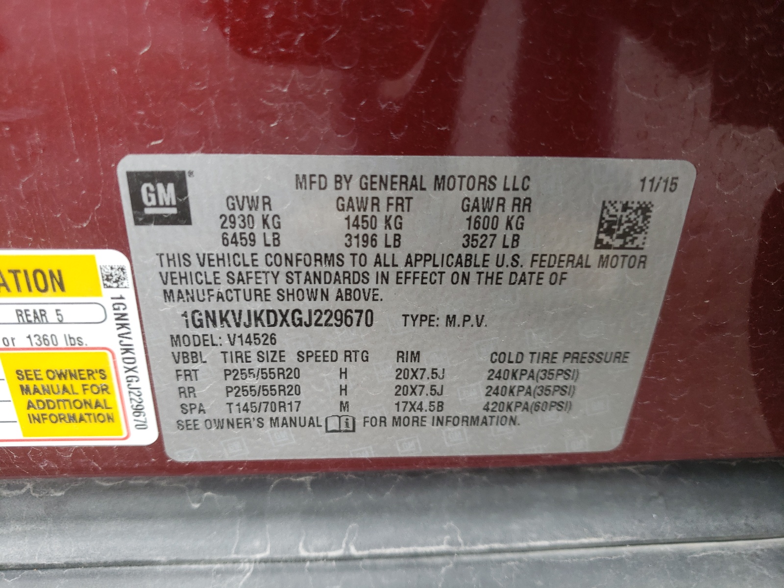 Photo 10 from auction – 2016 CHEVROLET TRAVERSE L with VIN 1GNKVJKDXGJ229670