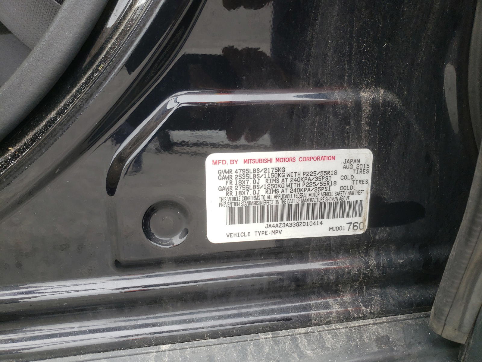 Photo 10 from auction – 2016 MITSUBISHI OUTLANDER with VIN JA4AZ3A33GZ010414