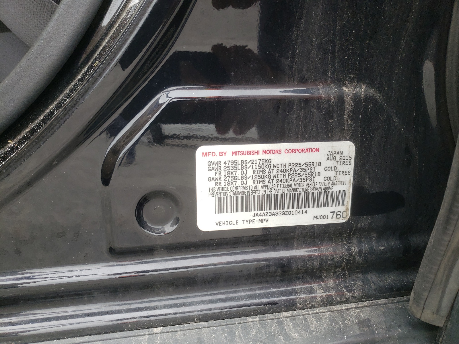Zdjęcie 10 z aukcji – 2016 MITSUBISHI OUTLANDER z VIN JA4AZ3A33GZ010414