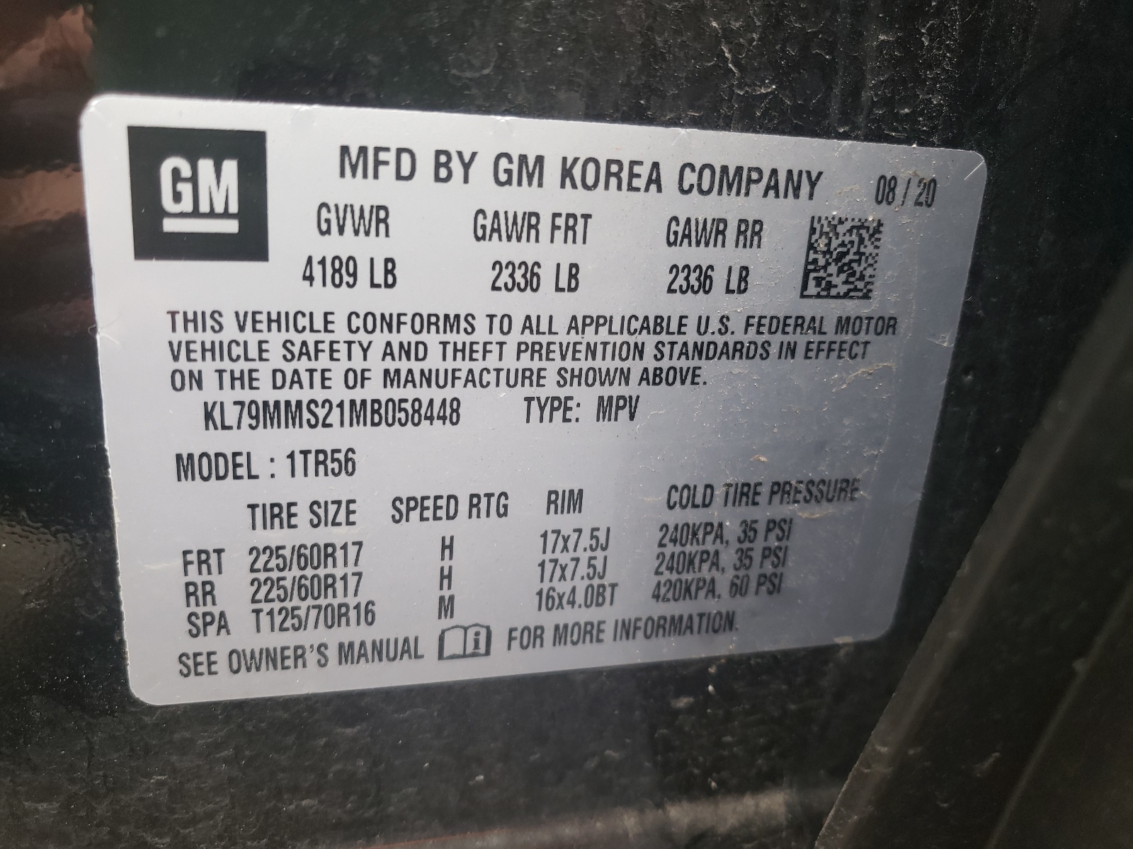 Photo 10 from auction – 2021 CHEVROLET TRAILBLAZE with VIN KL79MMS21MB058448