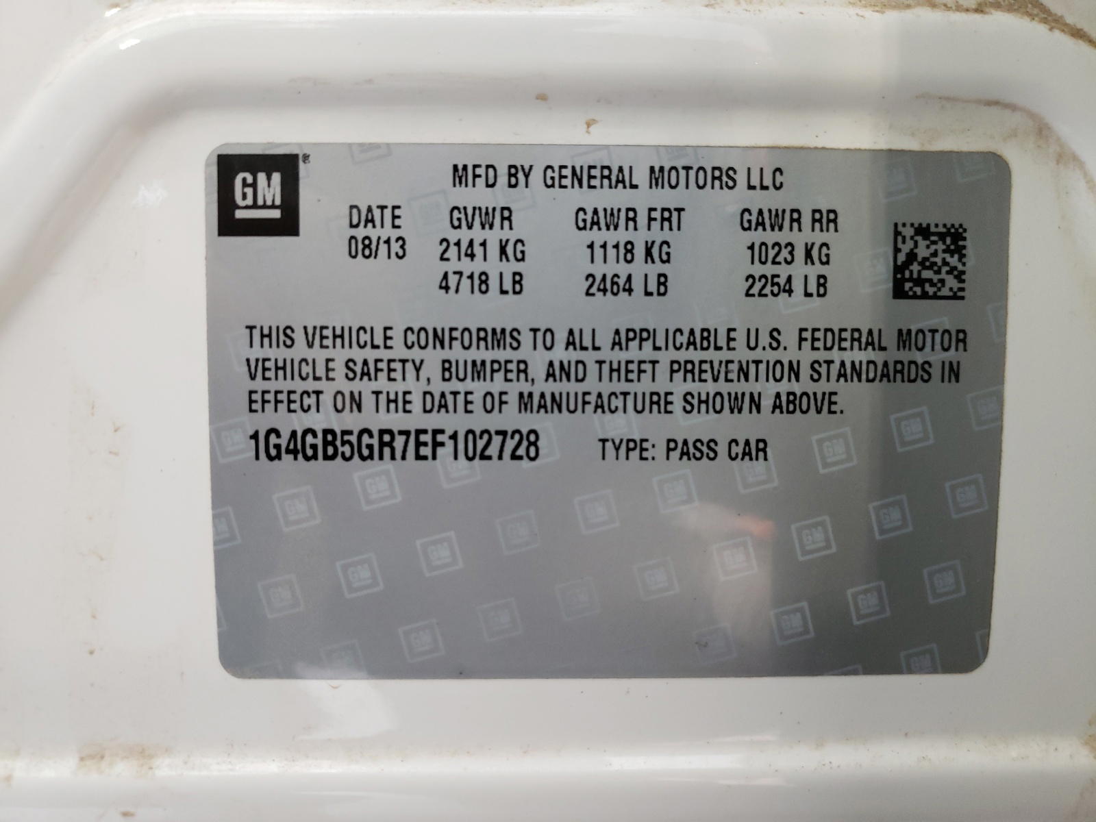 Photo 10 from auction – 2014 BUICK LACROSSE with VIN 1G4GB5GR7EF102728