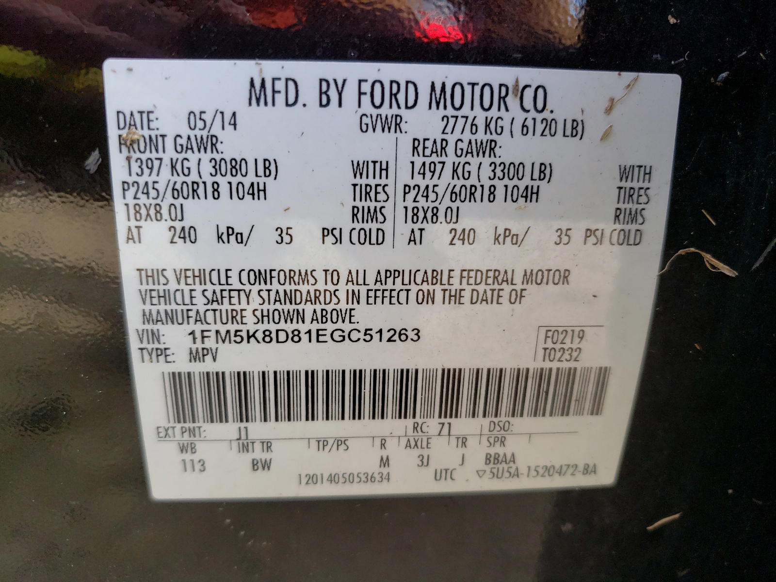 Photo 10 from auction – 2014 FORD EXPLORER X with VIN 1FM5K8D81EGC51263