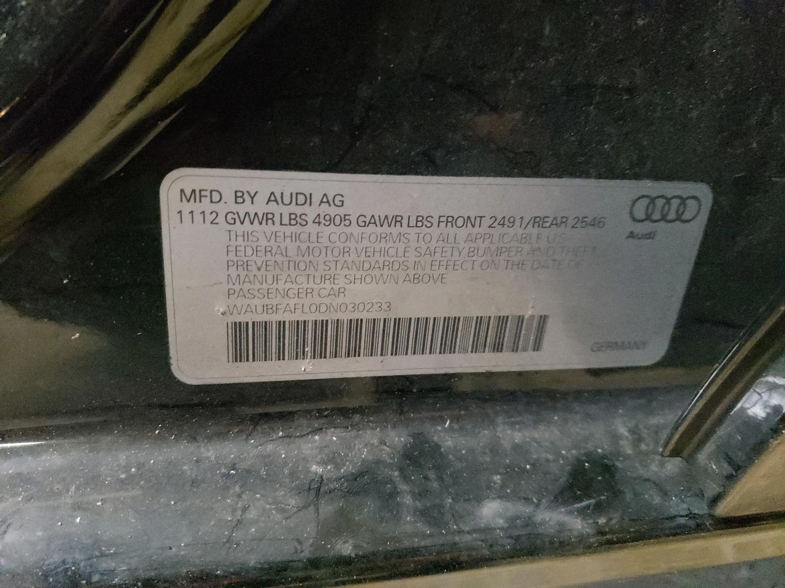 Photo 10 from auction – 2013 AUDI A4 PREMIUM with VIN WAUBFAFL0DN030233