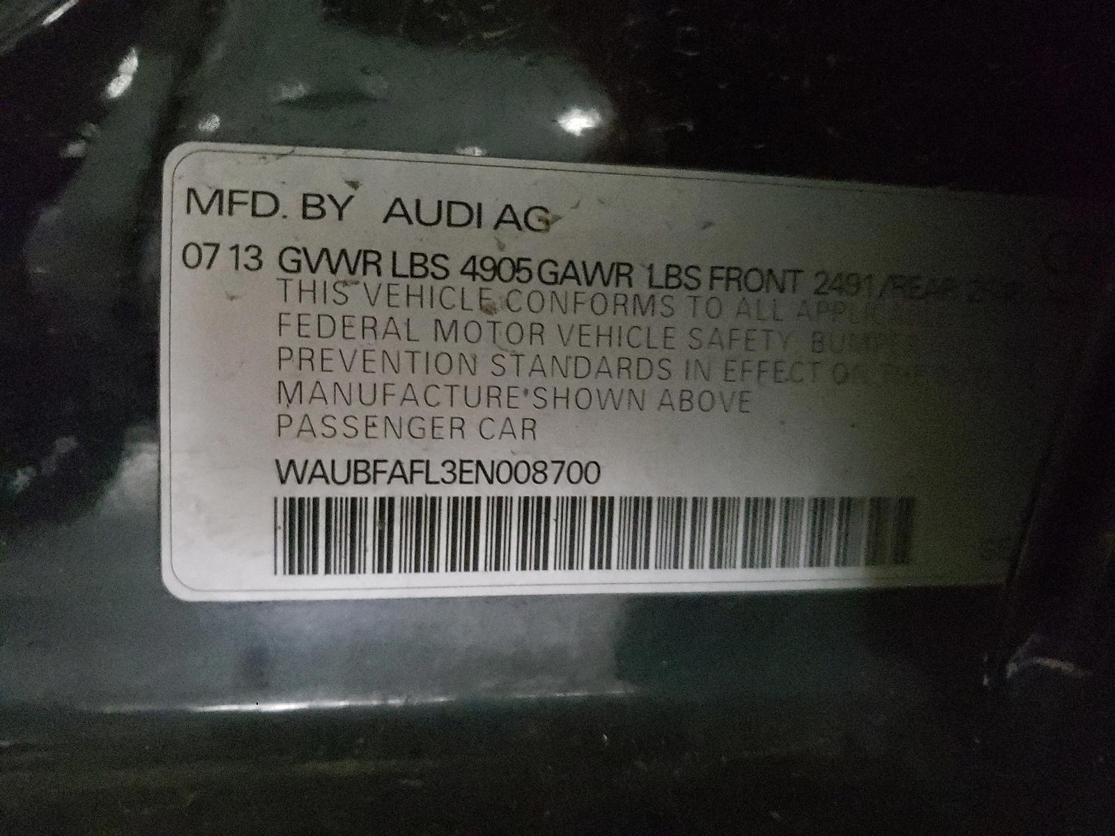 Photo 10 from auction – 2014 AUDI A4 PREMIUM with VIN WAUBFAFL3EN008700