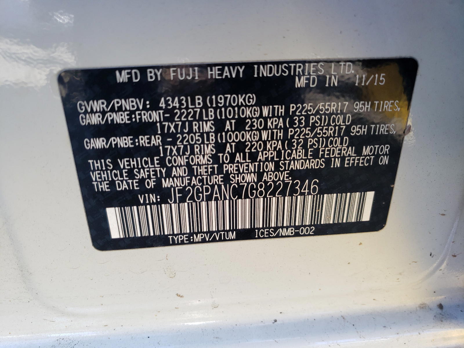 Photo 10 from auction – 2016 SUBARU CROSSTREK with VIN JF2GPANC7G8227346