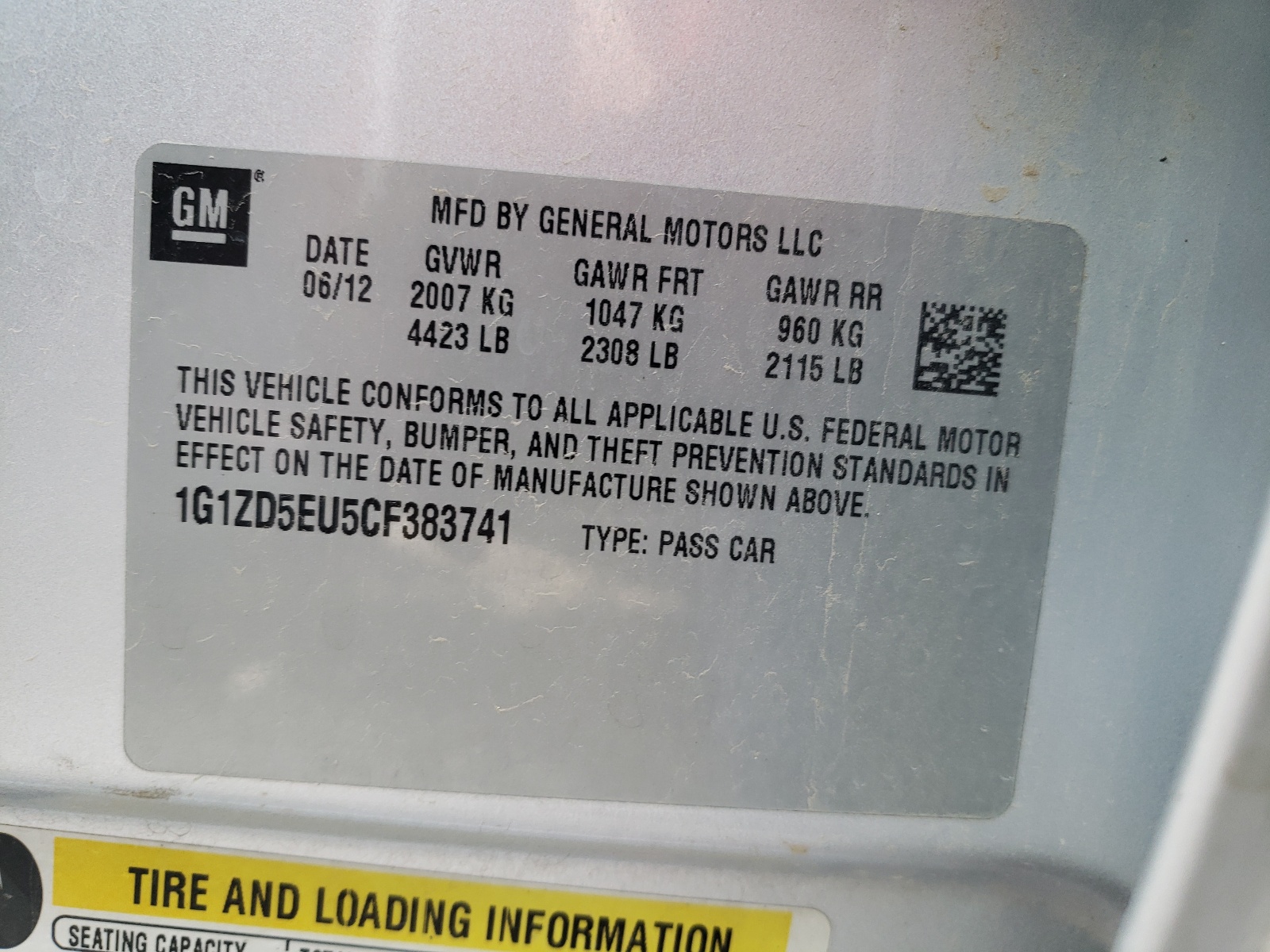 Photo 10 from auction – 2012 CHEVROLET MALIBU 2LT with VIN 1G1ZD5EU5CF383741