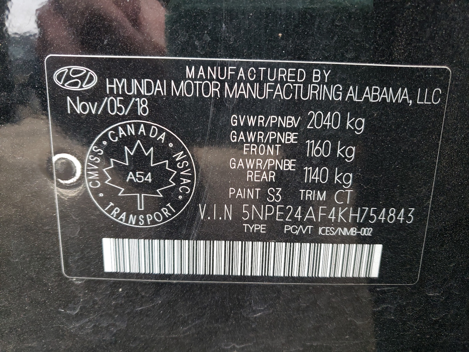 Photo 10 from auction – 2019 HYUNDAI SONATA SE with VIN 5NPE24AF4KH754843