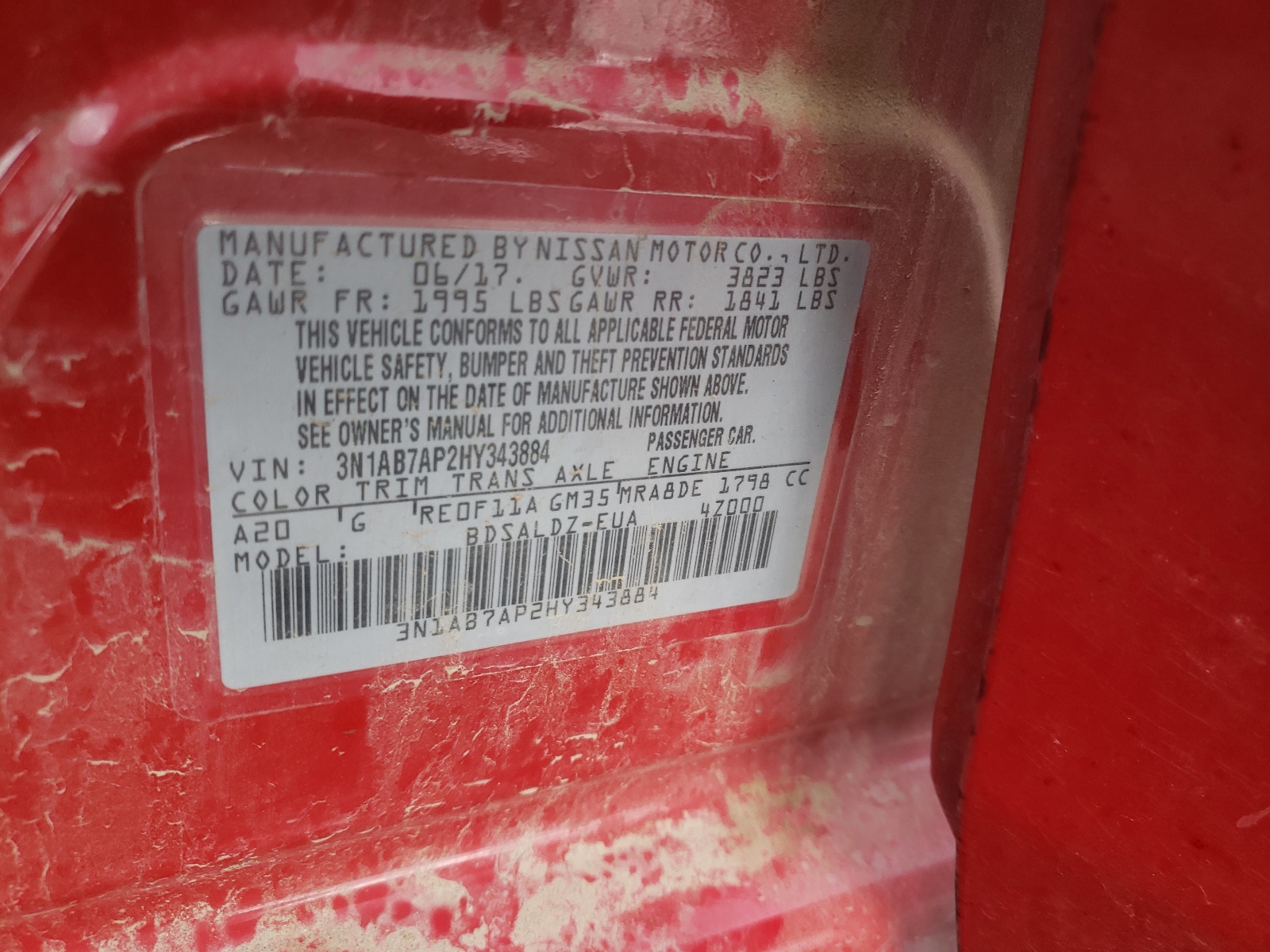 Photo 10 from auction – 2017 NISSAN SENTRA S with VIN 3N1AB7AP2HY343884