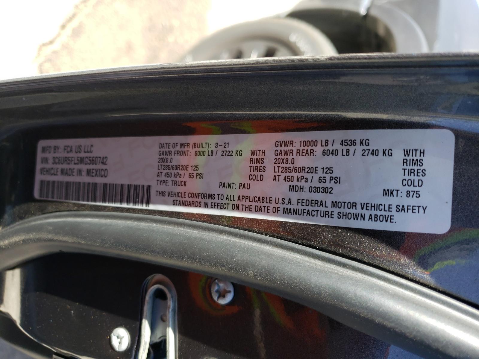 Photo 10 from auction – 2021 RAM 2500 LARAM with VIN 3C6UR5FL5MG560742
