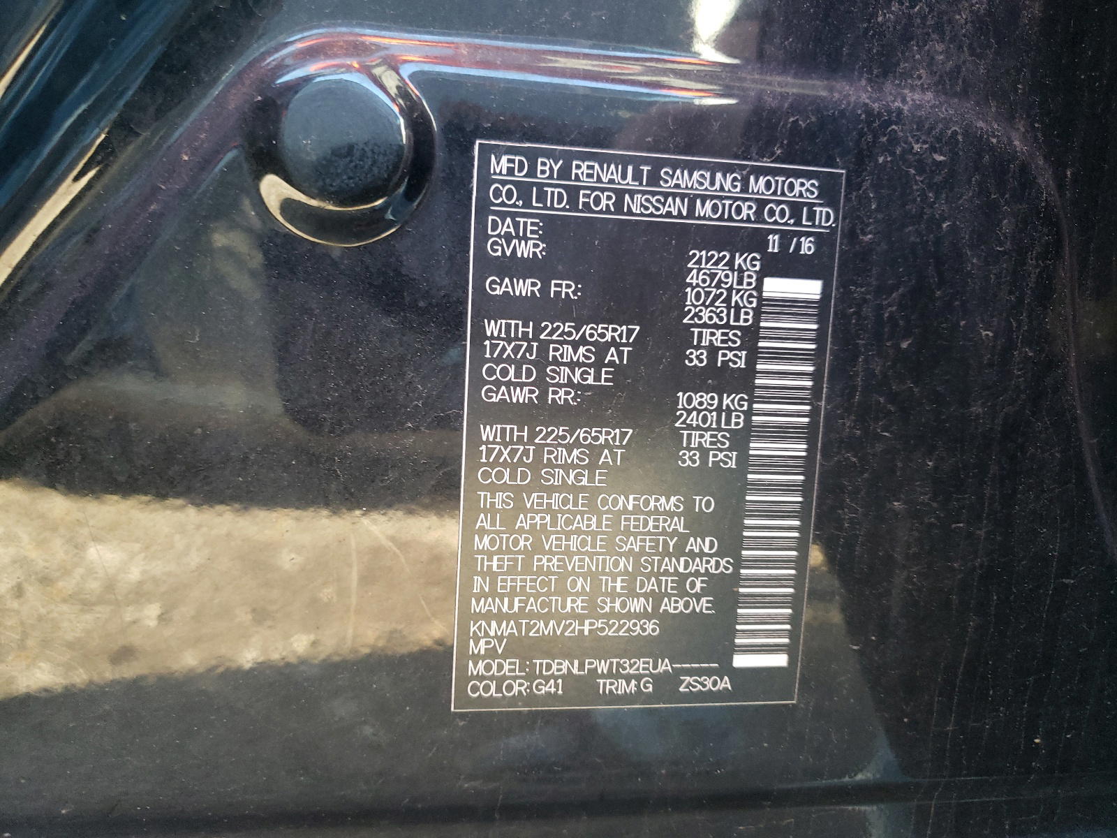 Photo 10 from auction – 2017 NISSAN ROGUE S with VIN KNMAT2MV2HP522936