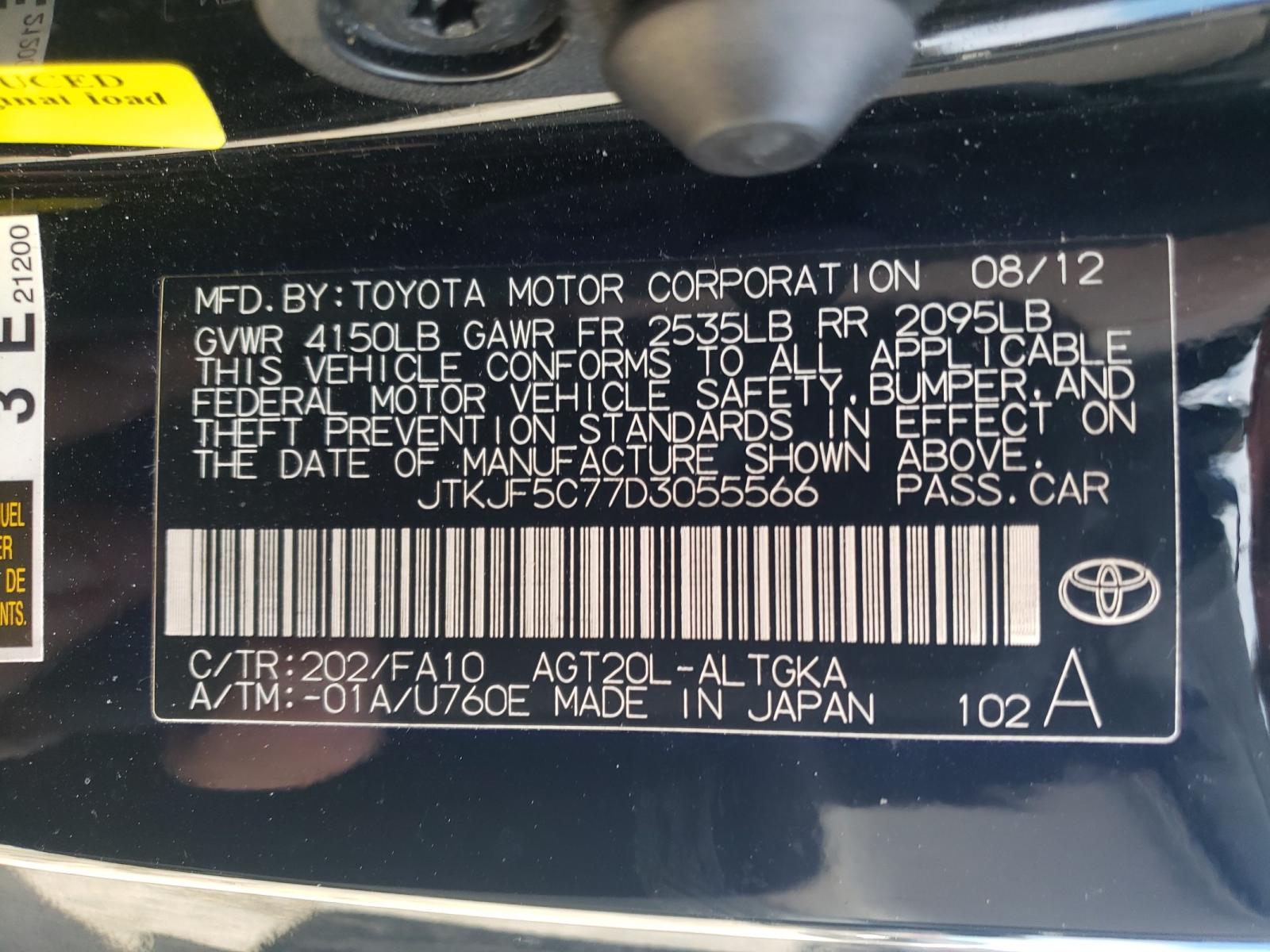 Photo 10 from auction – 2013 TOYOTA SCION TC with VIN JTKJF5C77D3055566