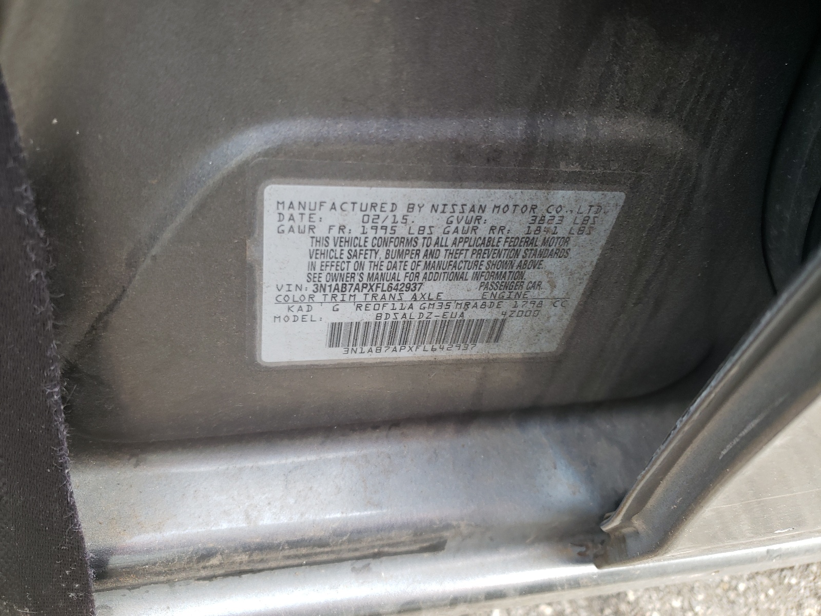Photo 10 from auction – 2015 NISSAN SENTRA S with VIN 3N1AB7APXFL642937