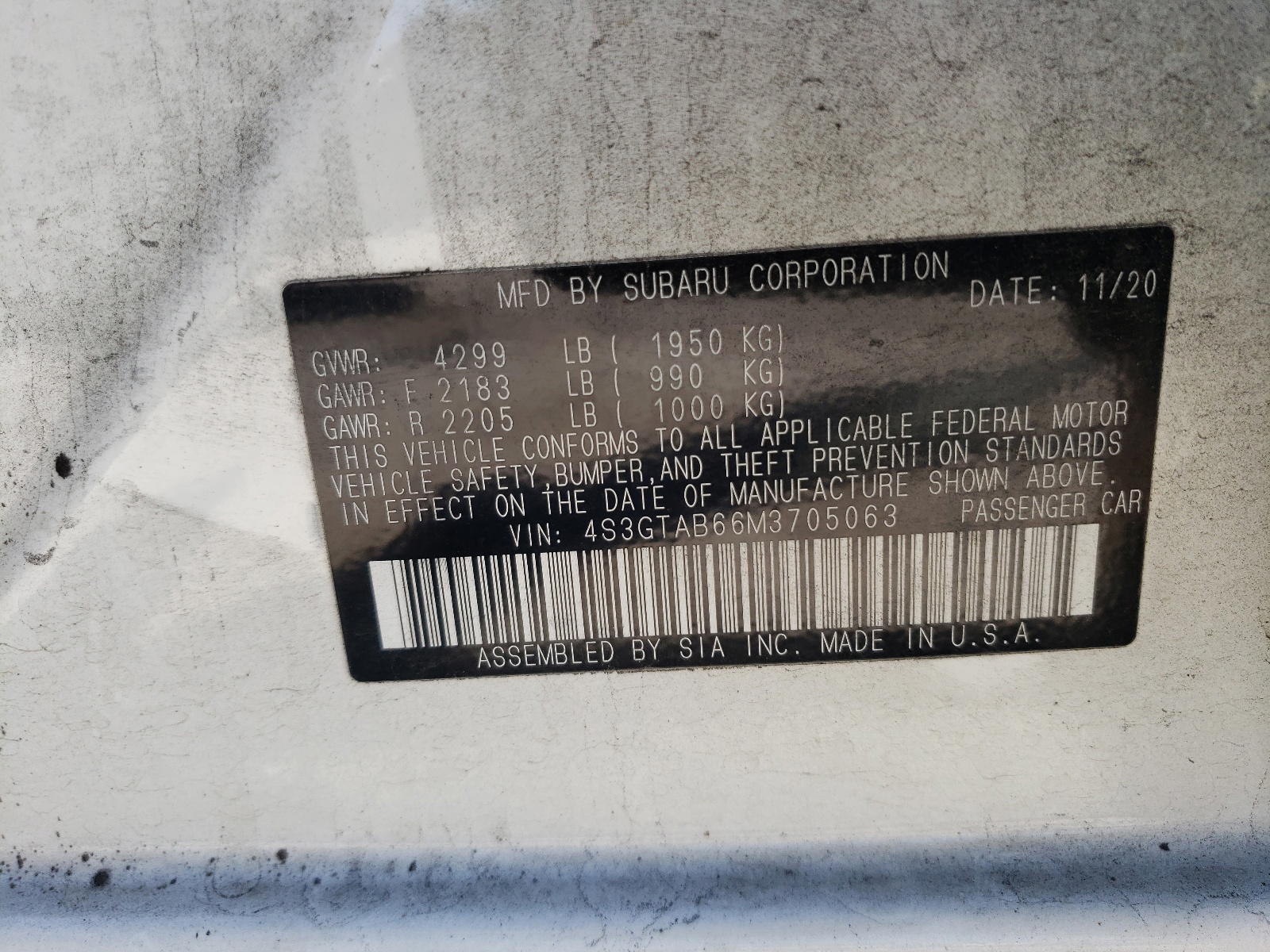 Photo 10 from auction – 2021 SUBARU IMPREZA with VIN 4S3GTAB66M3705063
