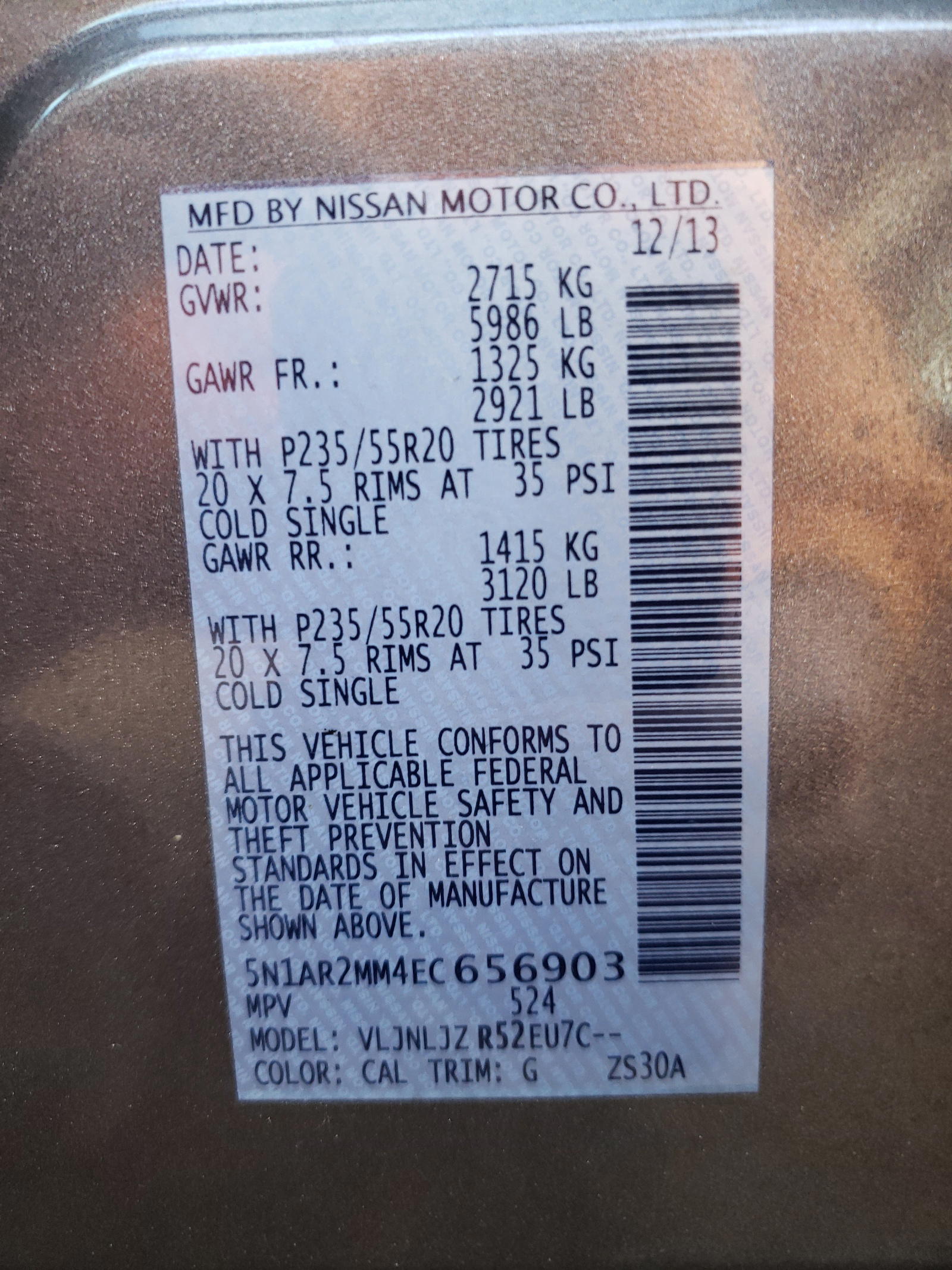 Photo 10 from auction – 2014 NISSAN PATHFINDER with VIN 5N1AR2MM4EC656903