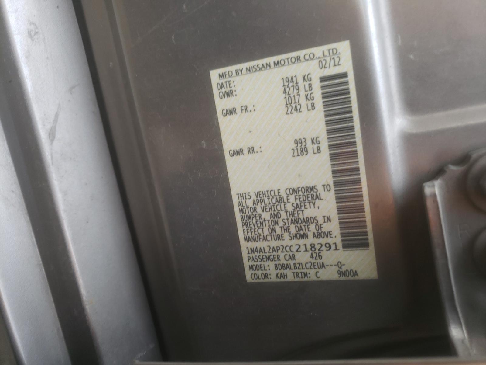 Photo 10 from auction – 2012 NISSAN ALTIMA BAS with VIN 1N4AL2AP2CC218291