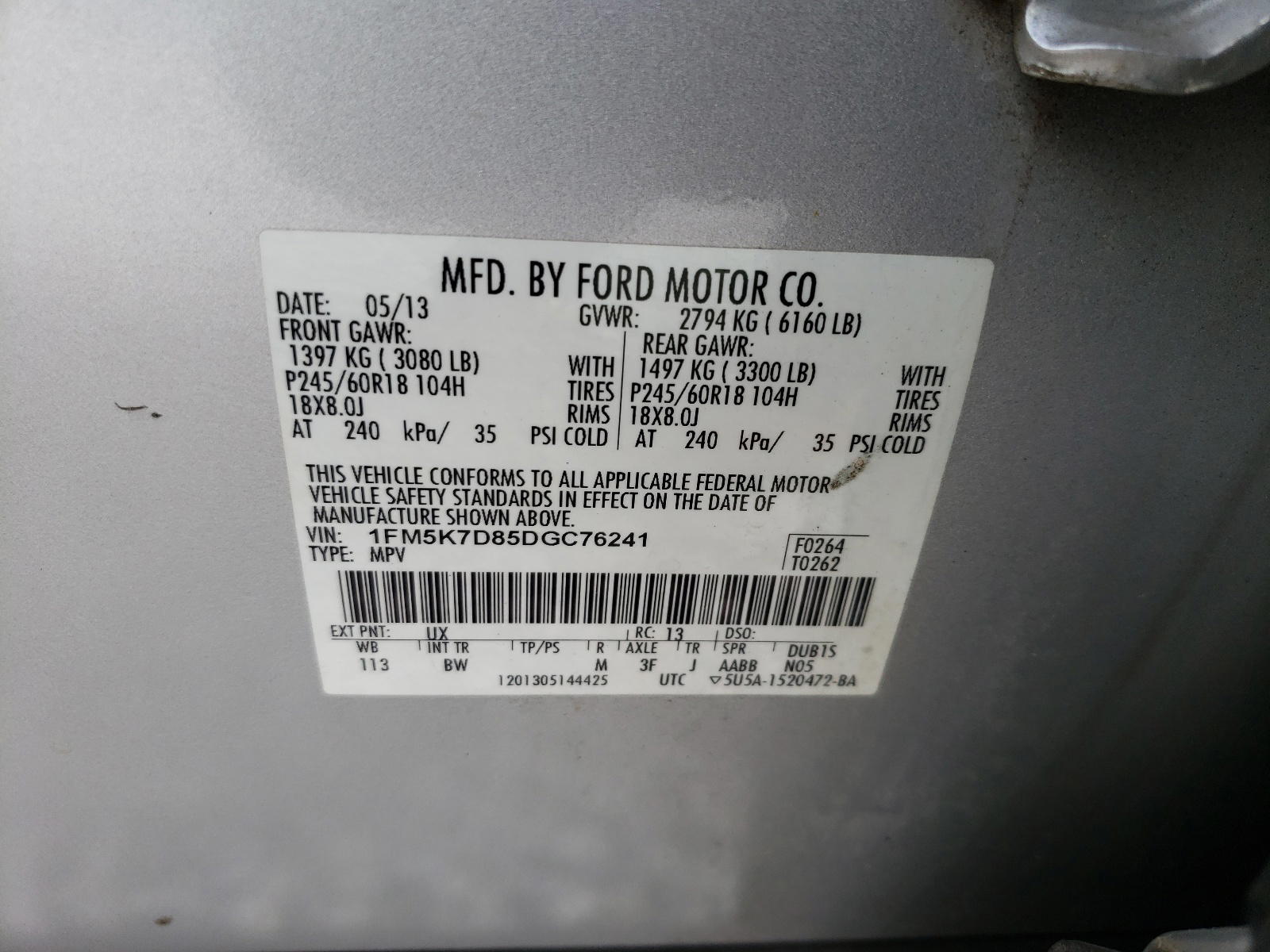 Photo 10 from auction – 2013 FORD EXPLORER X with VIN 1FM5K7D85DGC76241