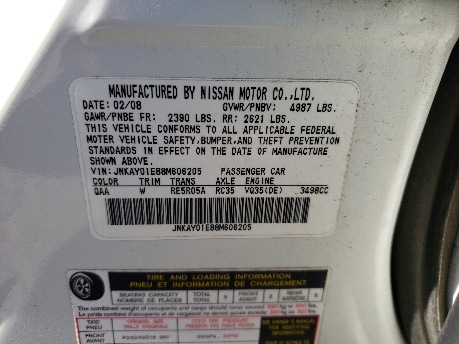 Photo 10 from auction – 2008 INFINITI M35 BASE with VIN JNKAY01E88M606205