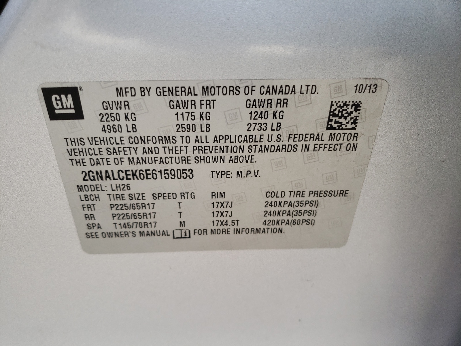 Photo 10 from auction – 2014 CHEVROLET EQUINOX LT with VIN 2GNALCEK6E6159053