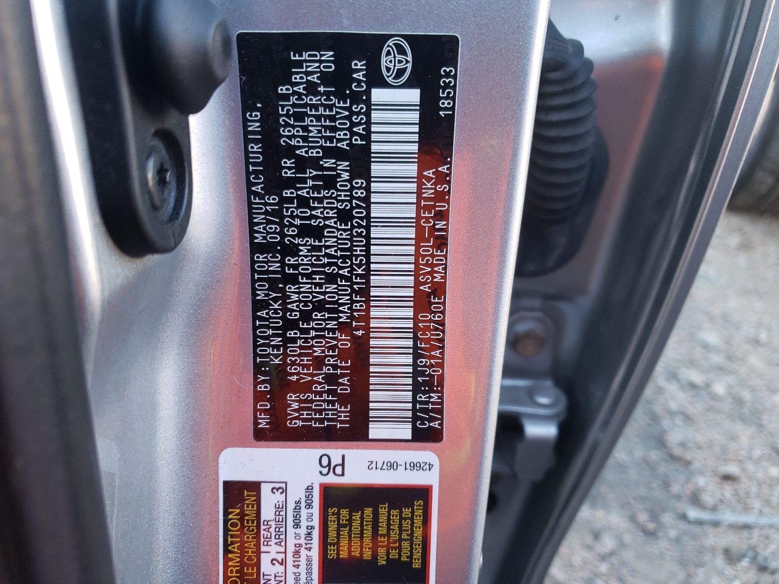 Photo 10 from auction – 2017 TOYOTA CAMRY LE with VIN 4T1BF1FK5HU320789