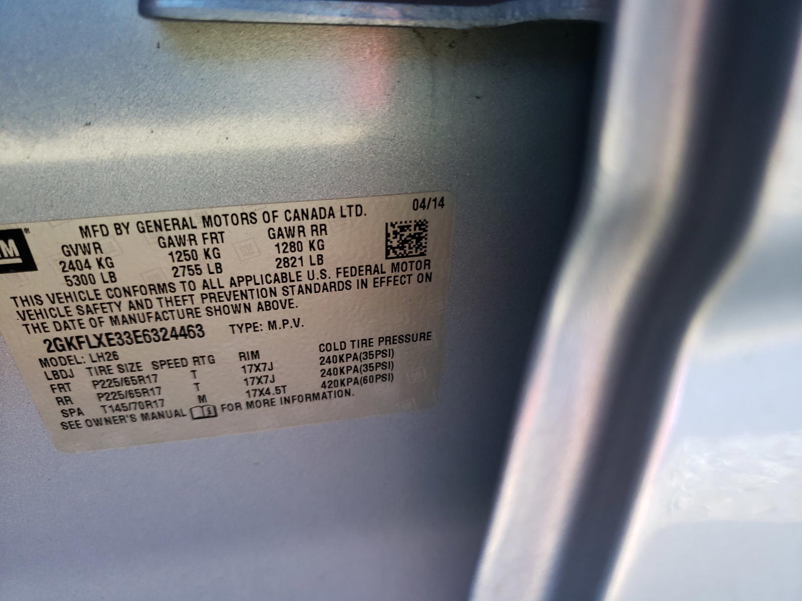 Photo 10 from auction – 2014 GMC TERRAIN SL with VIN 2GKFLXE33E6324463