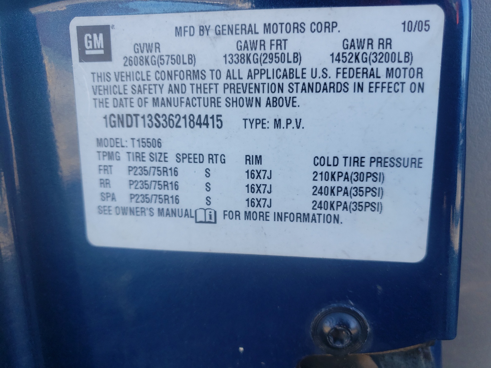 Photo 10 from auction – 2006 CHEVROLET TRAILBLAZE with VIN 1GNDT13S362184415