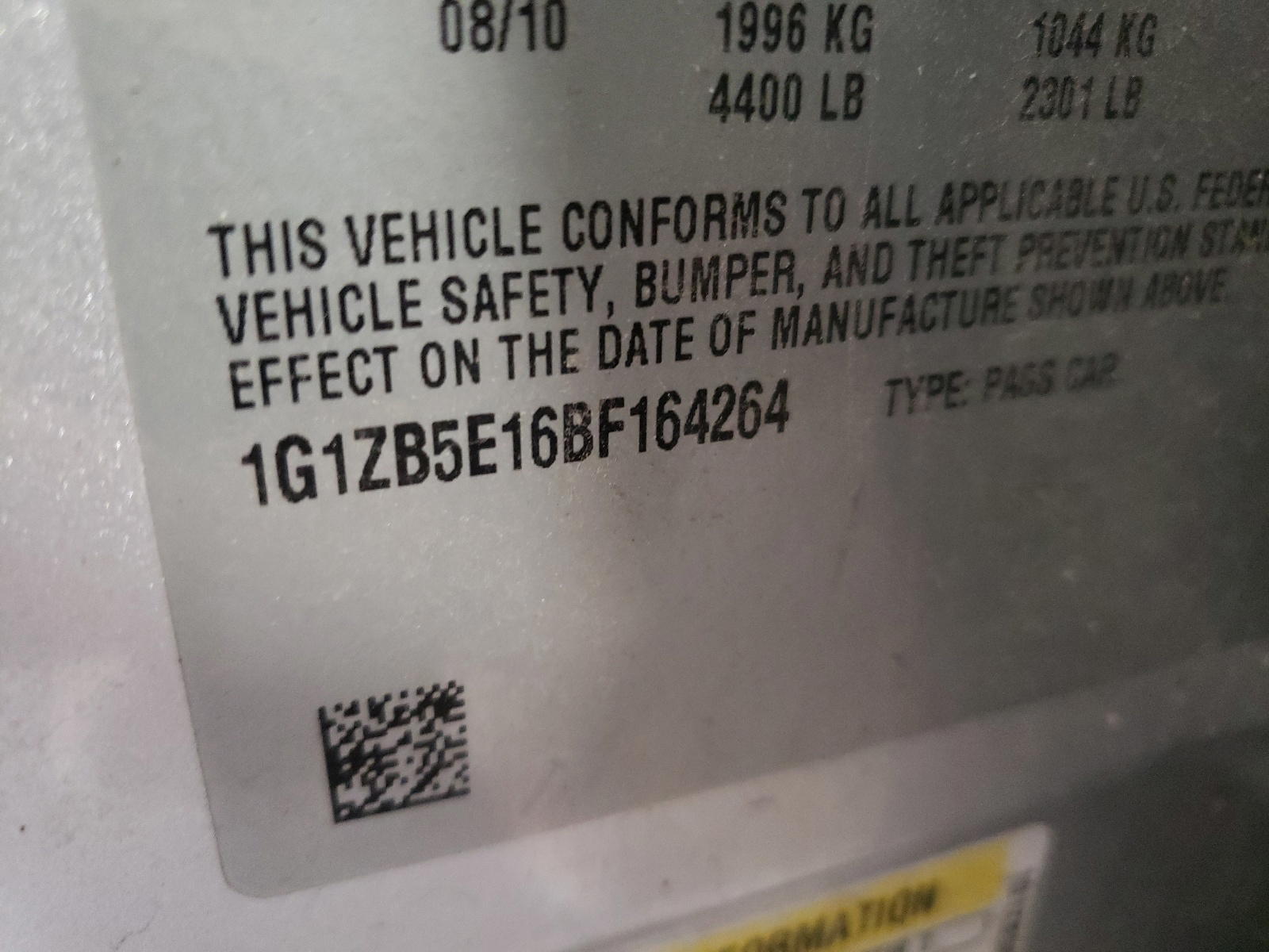 Photo 10 from auction – 2011 CHEVROLET MALIBU LS with VIN 1G1ZB5E16BF164264