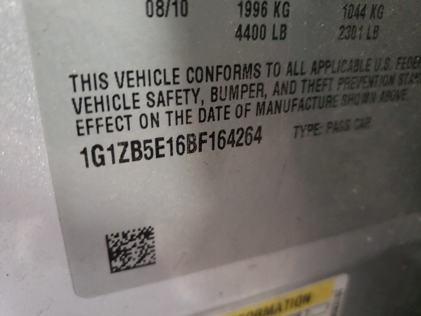 Zdjęcie 10 z aukcji – 2011 CHEVROLET MALIBU LS z VIN 1G1ZB5E16BF164264