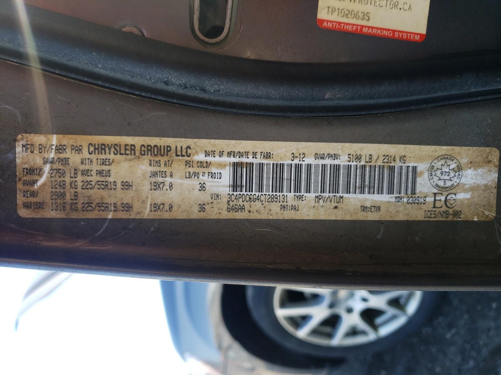 Photo 10 from auction – 2012 DODGE JOURNEY SX with VIN 3C4PDCCG4CT289131