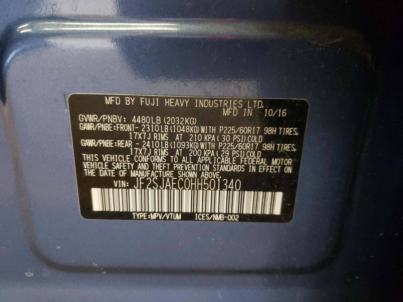 Photo 10 from auction – 2017 SUBARU FORESTER 2 with VIN JF2SJAEC0HH501340