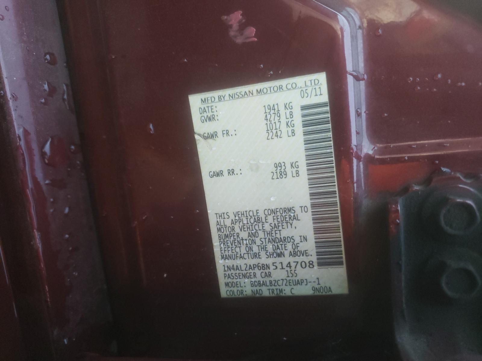Photo 10 from auction – 2011 NISSAN ALTIMA BAS with VIN 1N4AL2AP6BN514708