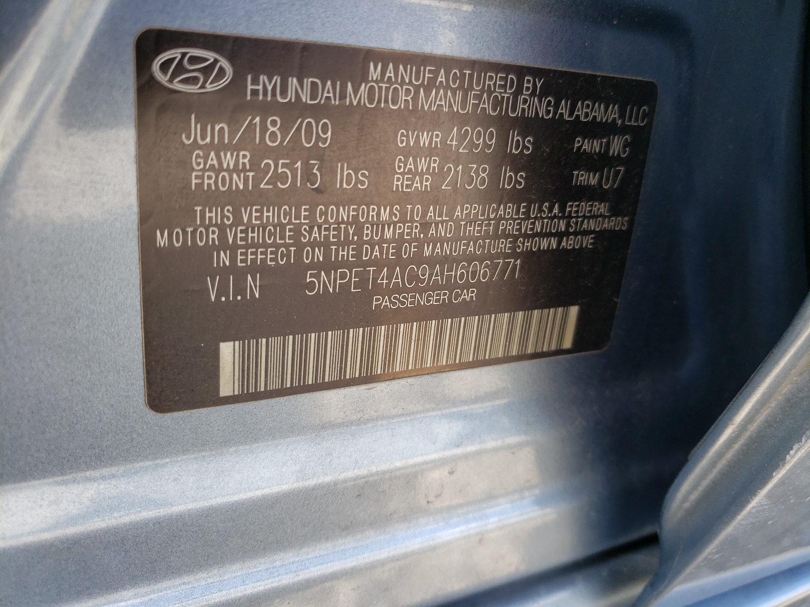 Photo 10 from auction – 2010 HYUNDAI SONATA GLS with VIN 5NPET4AC9AH606771
