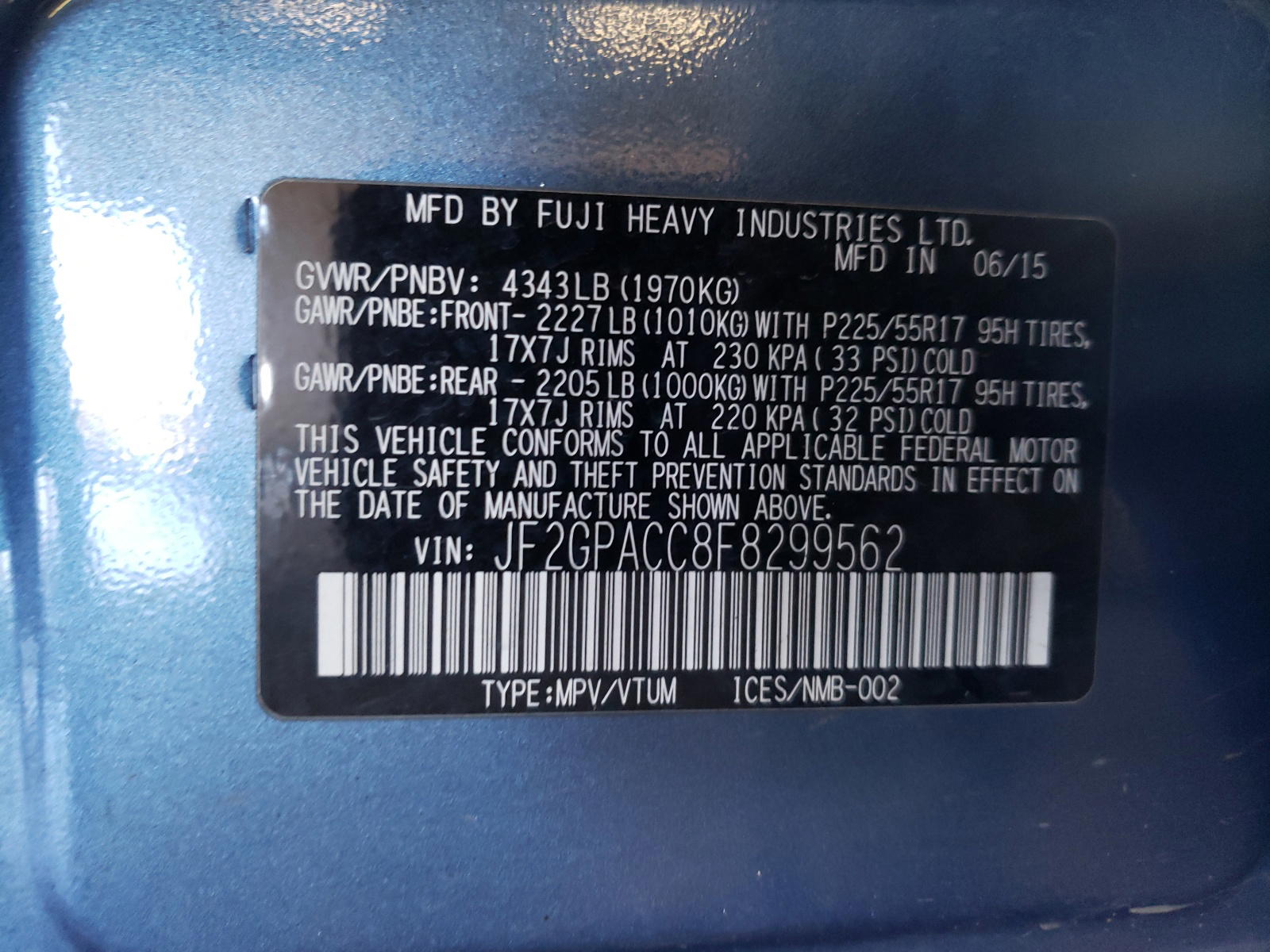 Photo 10 from auction – 2015 SUBARU XV CROSSTR with VIN JF2GPACC8F8299562
