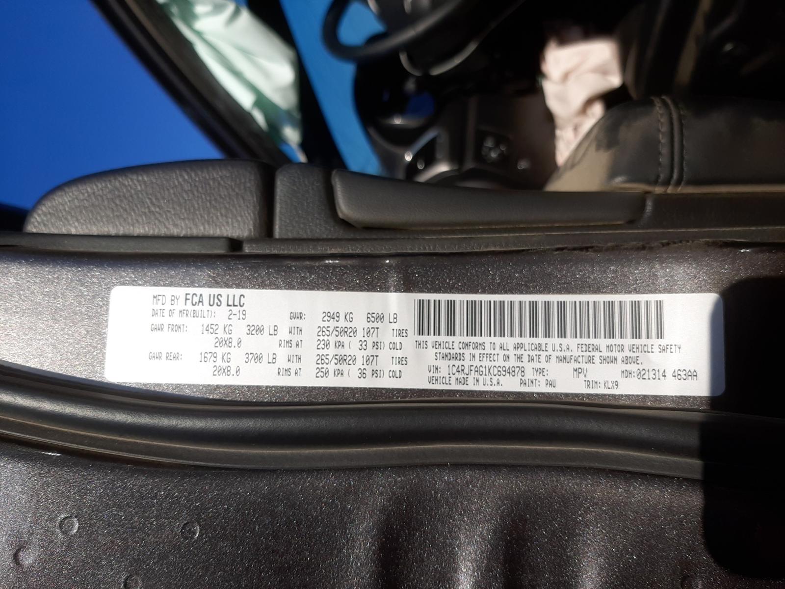 Photo 10 from auction – 2019 JEEP GRAND CHER with VIN 1C4RJFAG1KC694878