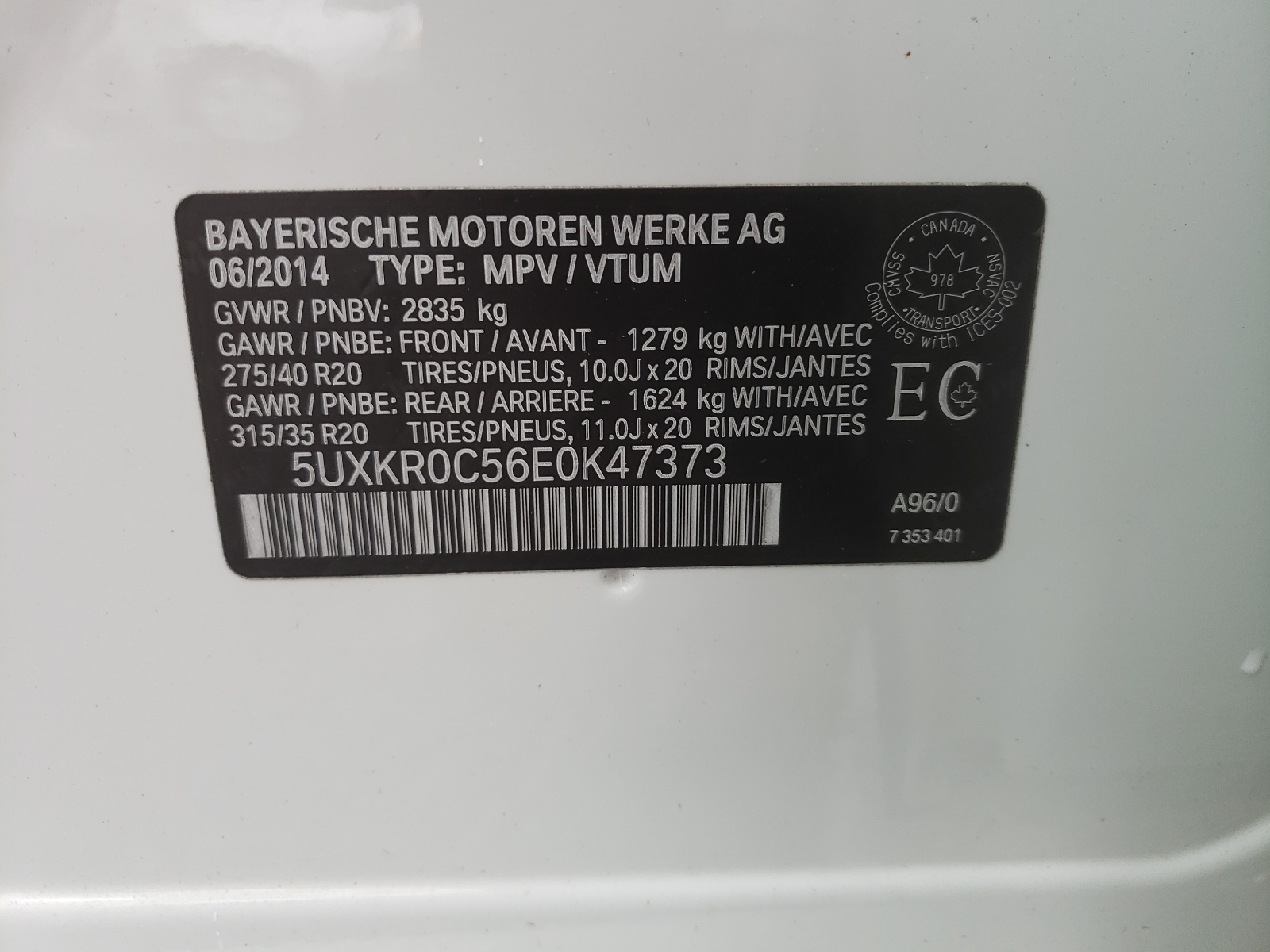 Photo 10 from auction – 2014 BMW X5 XDRIVE3 with VIN 5UXKR0C56E0K47373