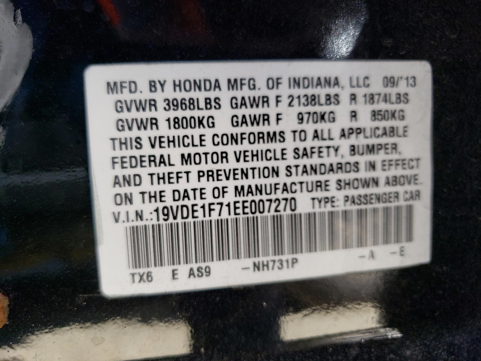Photo 10 from auction – 2014 ACURA ILX 20 TEC with VIN 19VDE1F71EE007270