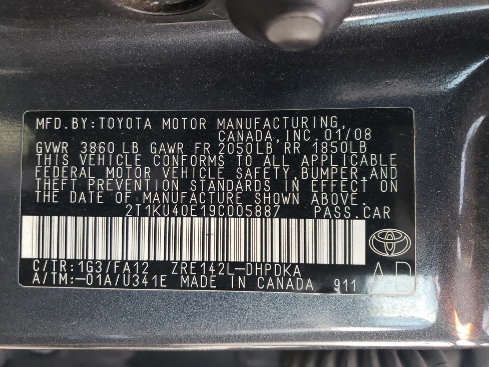 Photo 10 from auction – 2009 TOYOTA COROLLA MA with VIN 2T1KU40E19C005887