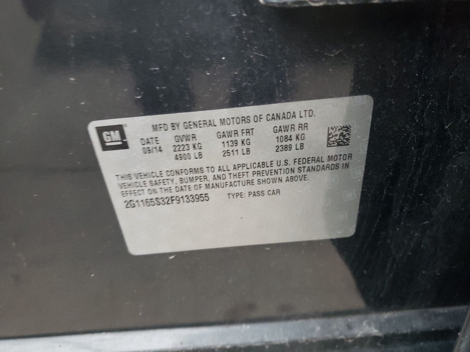 Photo 10 from auction – 2015 CHEVROLET IMPALA LTZ with VIN 2G1165S32F9133955