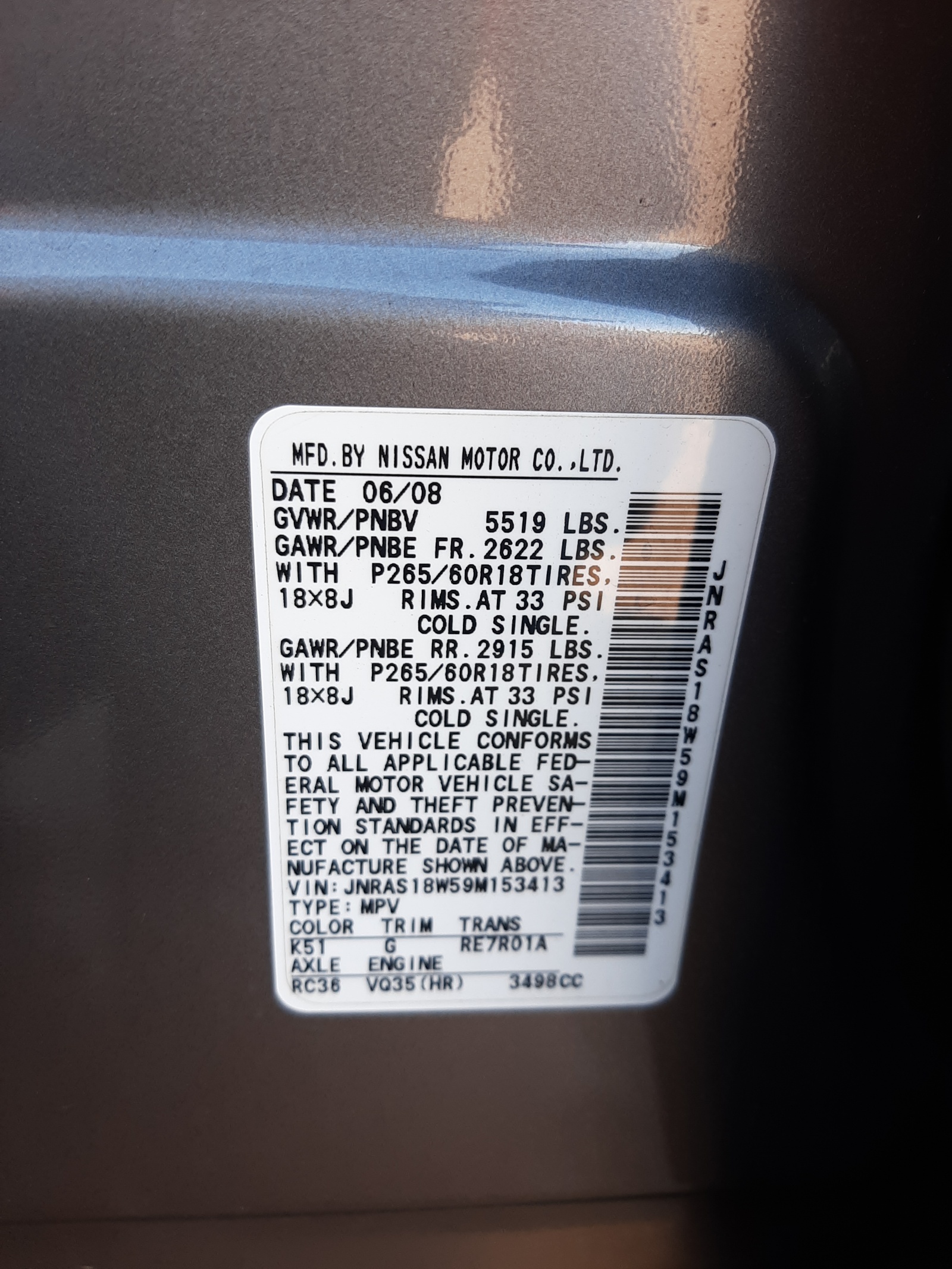Photo 10 from auction – 2009 INFINITI FX35 with VIN JNRAS18W59M153413