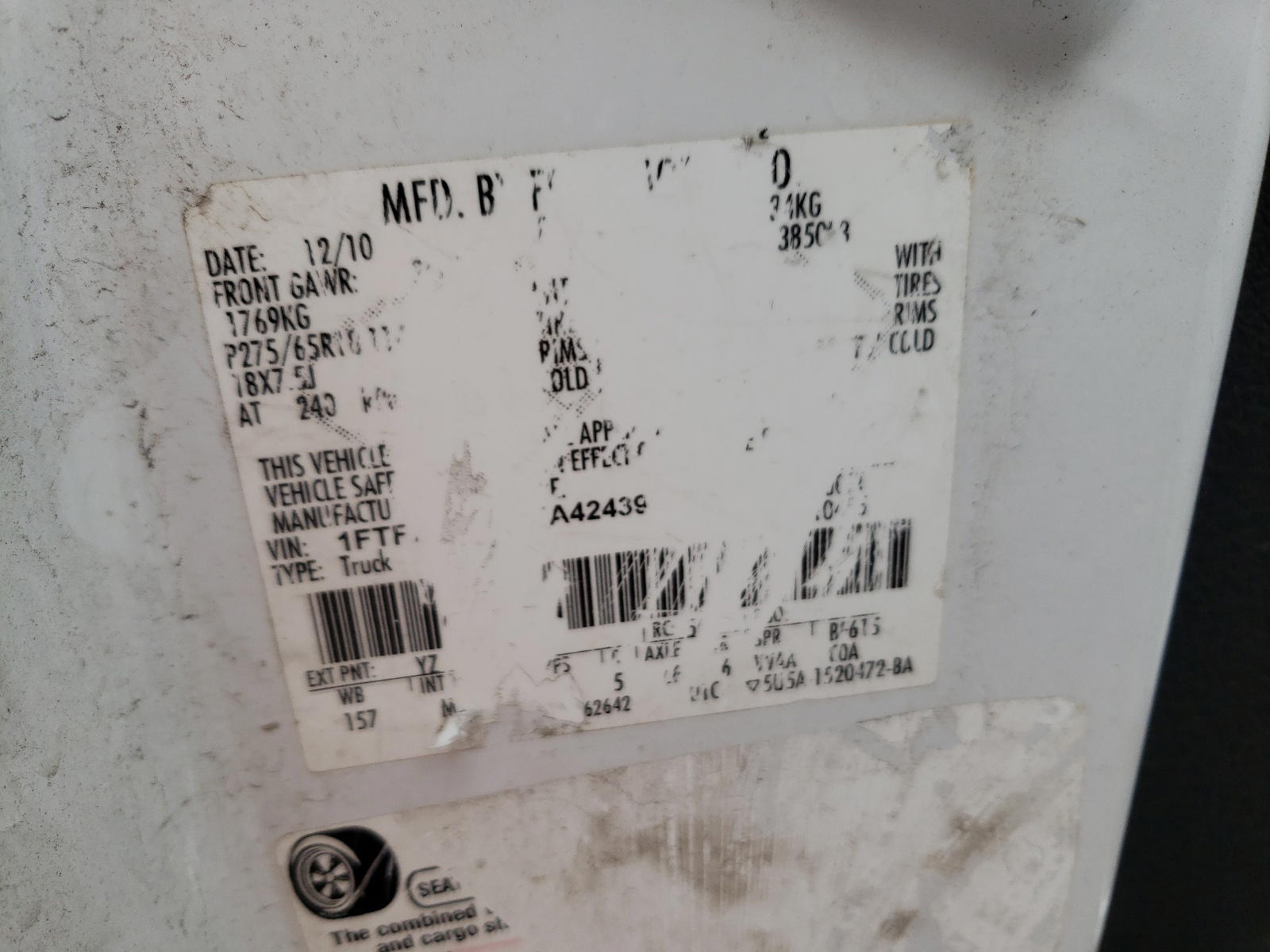 Photo 10 from auction – 2011 FORD F150 SUPER with VIN 1FTFW1EF4BFA42439