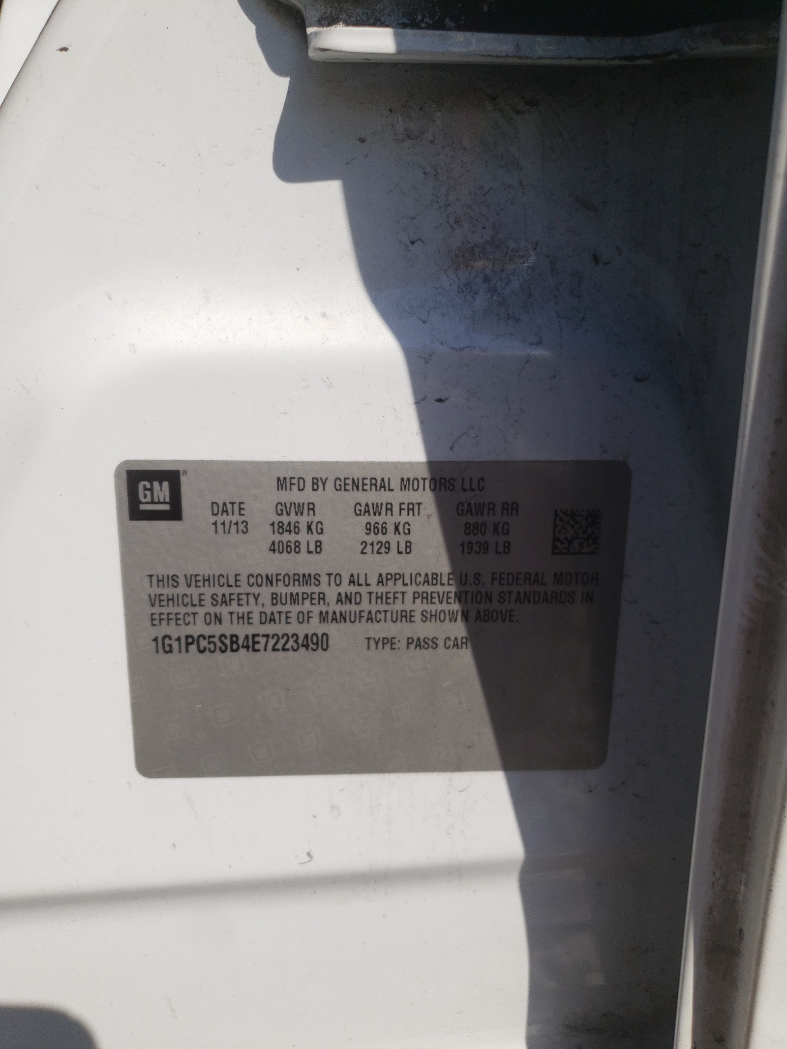 Photo 10 from auction – 2014 CHEVROLET CRUZE LT with VIN 1G1PC5SB4E7223490
