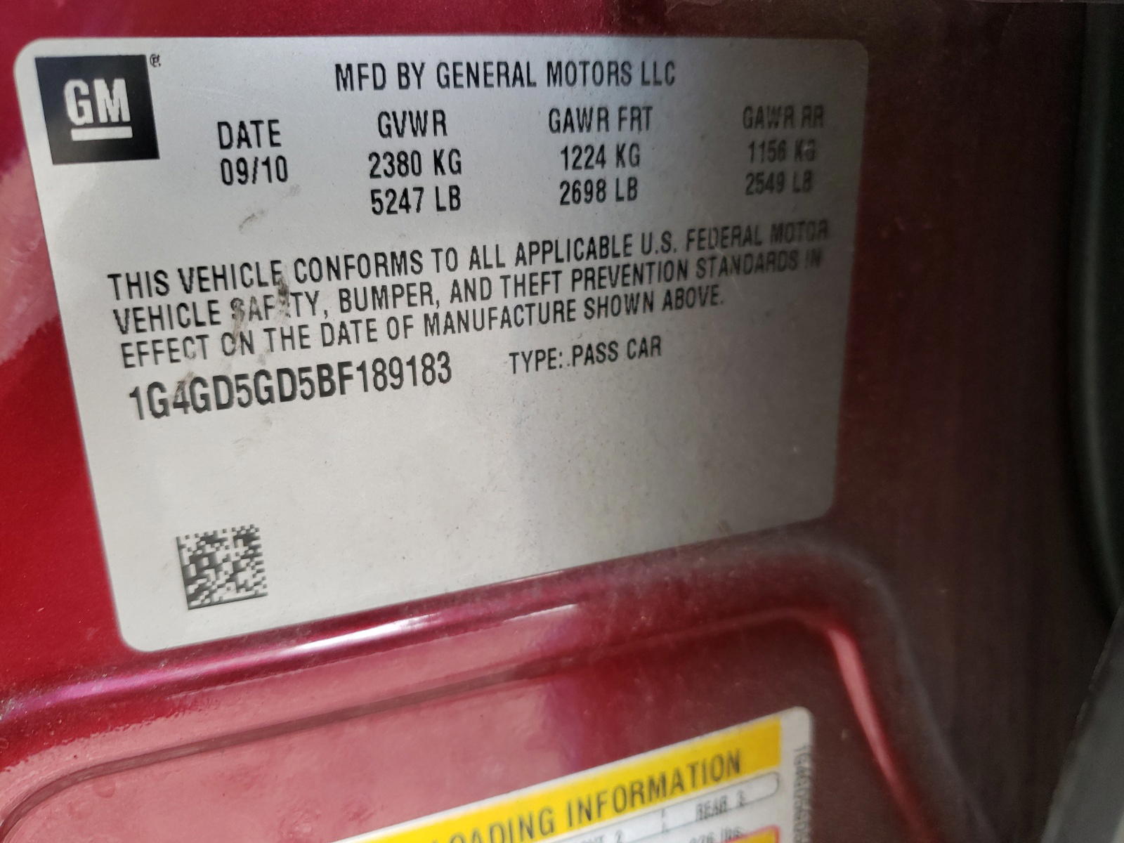 Photo 10 from auction – 2011 BUICK LACROSSE C with VIN 1G4GD5GD5BF189183
