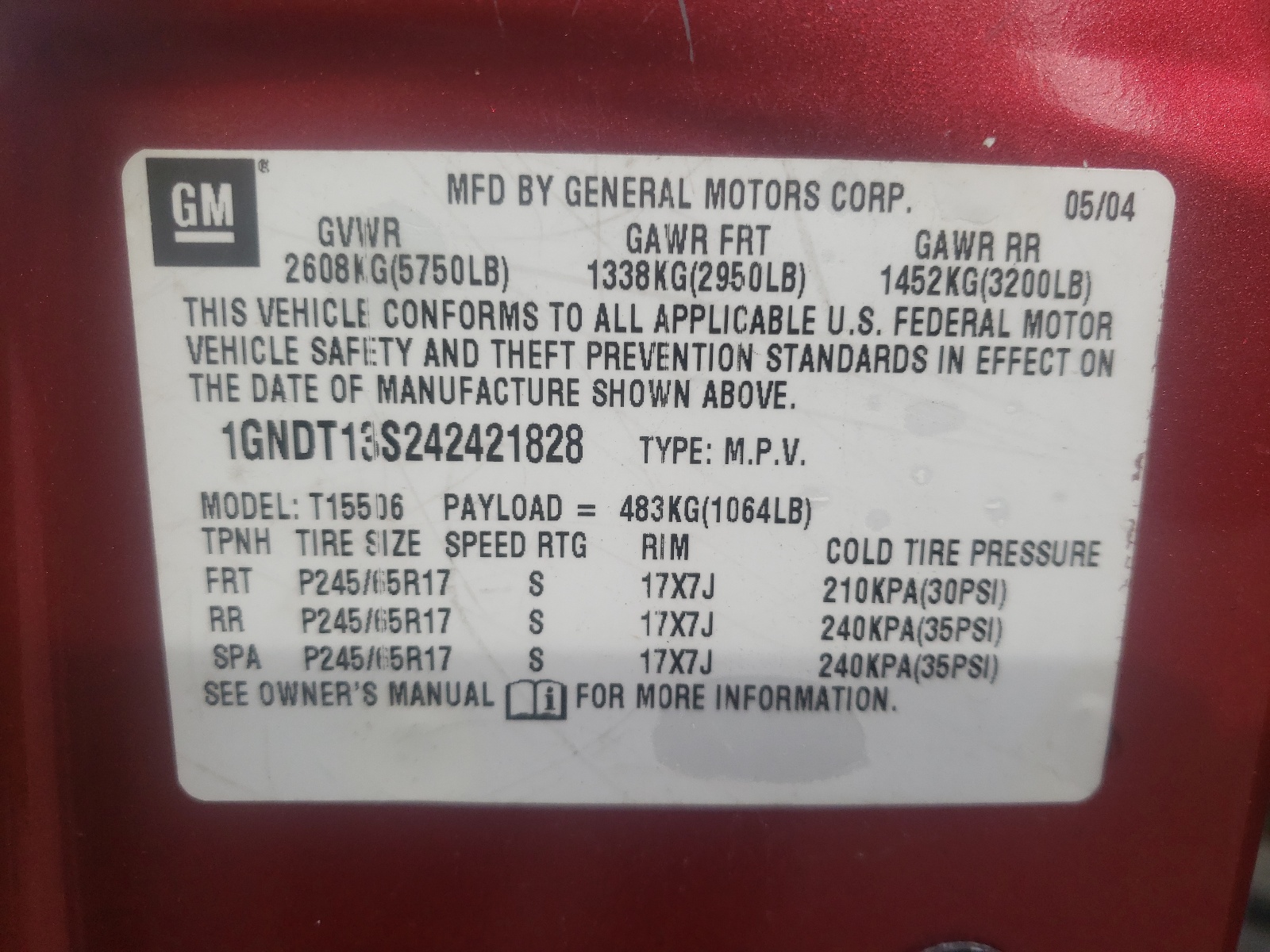 Photo 10 from auction – 2004 CHEVROLET TRAILBLAZE with VIN 1GNDT13S242421828