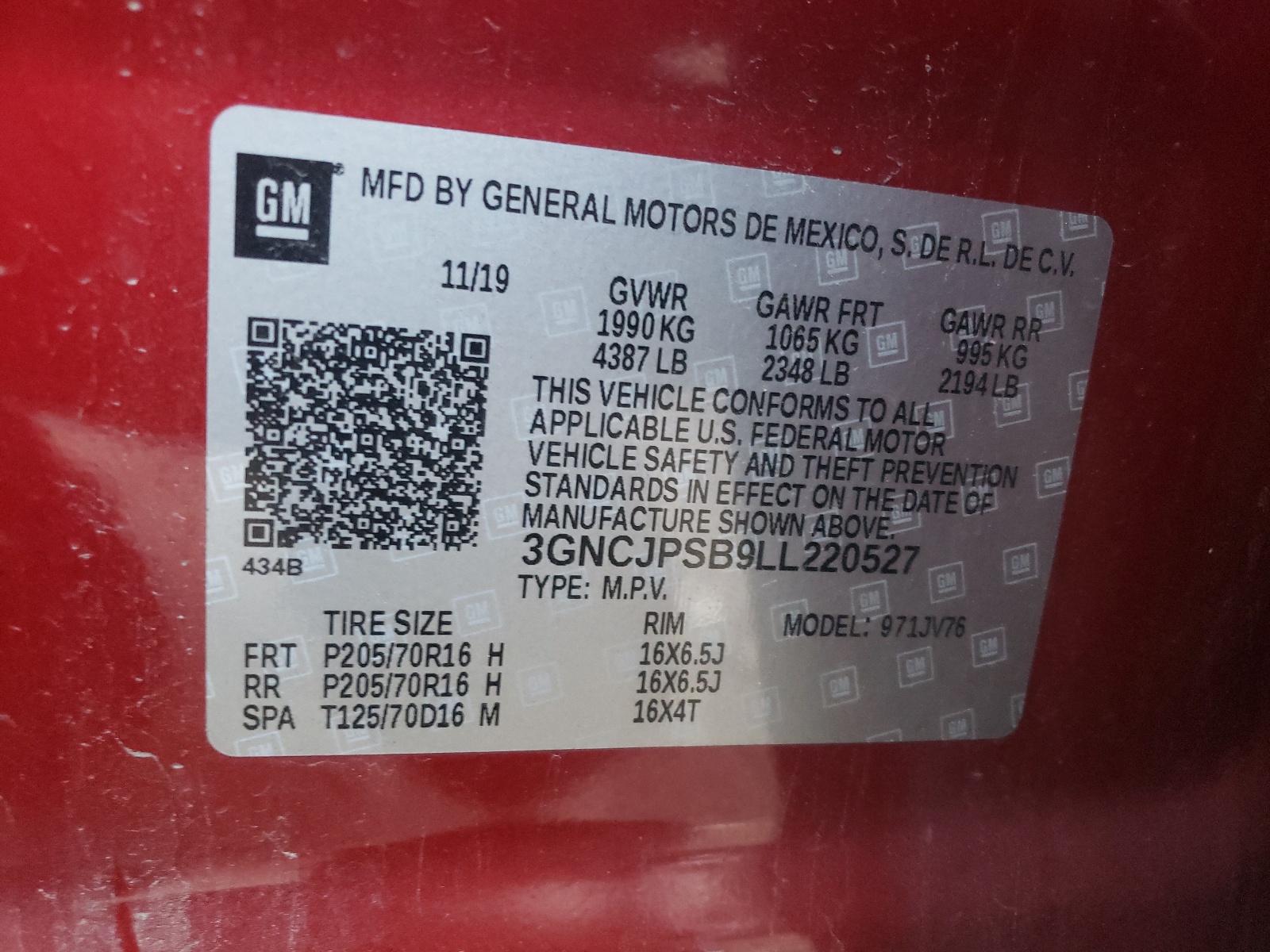 Photo 10 from auction – 2020 CHEVROLET TRAX 1LT with VIN 3GNCJPSB9LL220527