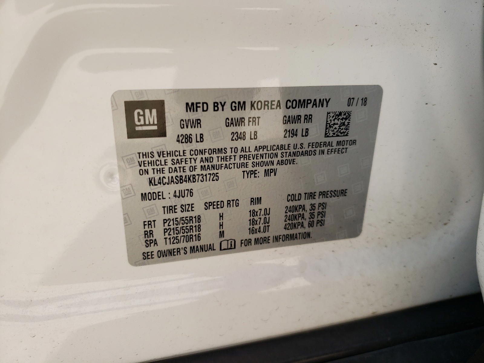 Photo 10 from auction – 2019 BUICK ENCORE PRE with VIN KL4CJASB4KB731725